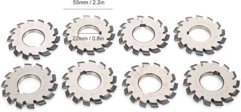 Involute Gear Milling Cutter, 8Pcs Involute Gear Milling Cutter Set, High Speed Steel Cutting Tools 14.5 55mm 22mm for, involute gear cutters involute gear cutters 8pcs gear cutter in Saudi Arabia