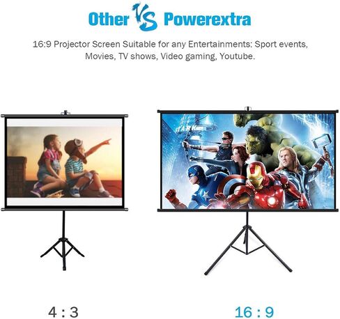 Powerextra 80 inch Projector Screen with Stand, 16:9 HD 4K Indoor Foldable Projection Screen with Frame, 1.1Gain 160° Viewing Angle Wrinkle-Free Tripod Screen for Movie or Office (Renewed) in Saudi Arabia