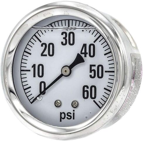 PIC Gauges AG-202L-254K Center Back Mount Glycerin Filled Single Scale Pressure Gauge w/ SS Case/Bezel, Brass Internals, Plastic Lens, 2.5" Dial, 1/4" Male NPT, 0-600 psi Range in Saudi Arabia