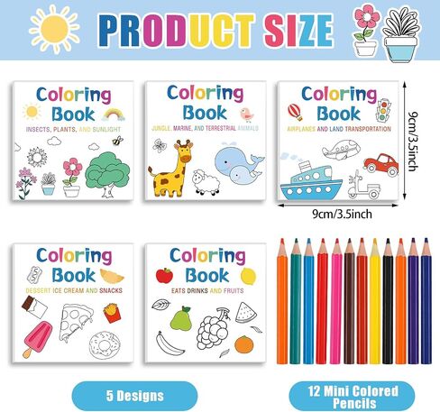Sinload 5 Pcs Mini Coloring Book with 12 Colored Pencils Pocket Size Small Activity Books Bulk for Adult Coworkers Gifts School Home Classroom Travel Art Craft Party Favors in Saudi Arabia