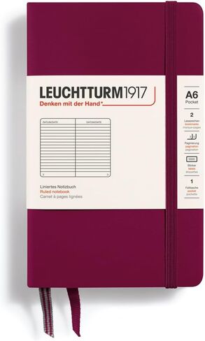 LEUCHTTURM1917 - جيب بغلاف مقوى للكمبيوتر المحمول A6-187 صفحة مرقمة للكتابة واليوميات (منفذ أحمر، مسطر) in Kuwait