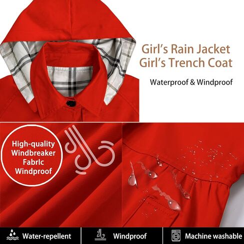 Betusline Girls Rain Jackets Lightweight Waterproof Hooded Trench Coat Windbreakers for Kids,2-14 Years in Saudi Arabia