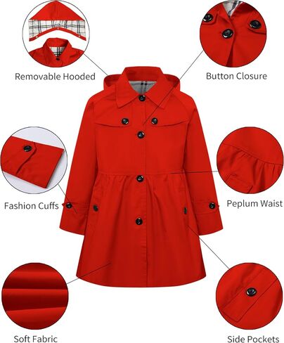 Betusline Girls Rain Jackets Lightweight Waterproof Hooded Trench Coat Windbreakers for Kids,2-14 Years in Saudi Arabia