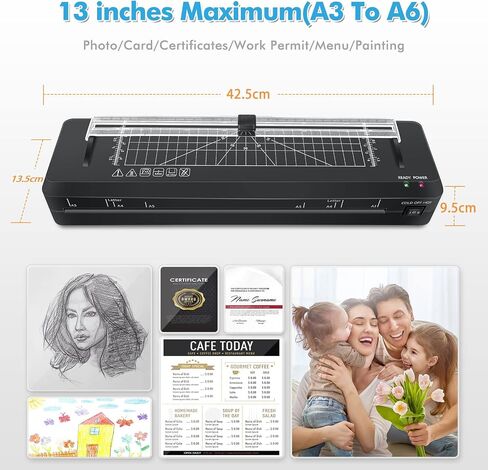 Laminator, A3 Laminator Machine with 10 Laminating Pouches, 13 Inch Cold and Thermal Laminator with Paper Cutter, Personal Laminator Machine for Home Office School Use in Kuwait