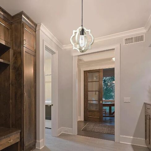 Farmhouse Pendant Lights Fixtures,Rustic Wood White Chandelier Hanging Pendant Lighting,1-Light Vintage Chandelier for Kitchen Island Foyer Hallway Bar Dining Room Restaurant in Saudi Arabia