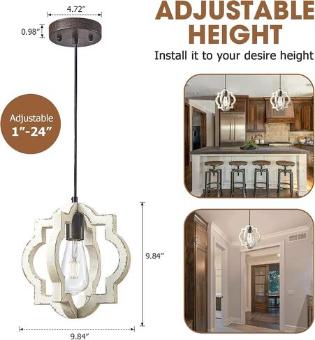 Farmhouse Pendant Lights Fixtures,Rustic Wood White Chandelier Hanging Pendant Lighting,1-Light Vintage Chandelier for Kitchen Island Foyer Hallway Bar Dining Room Restaurant in Saudi Arabia