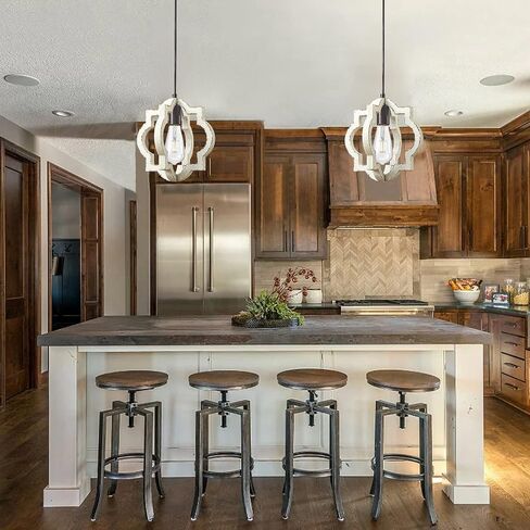 Farmhouse Pendant Lights Fixtures,Rustic Wood White Chandelier Hanging Pendant Lighting,1-Light Vintage Chandelier for Kitchen Island Foyer Hallway Bar Dining Room Restaurant in Saudi Arabia