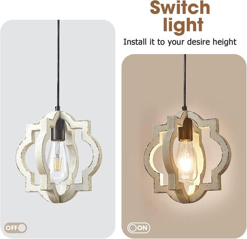 Farmhouse Pendant Lights Fixtures,Rustic Wood White Chandelier Hanging Pendant Lighting,1-Light Vintage Chandelier for Kitchen Island Foyer Hallway Bar Dining Room Restaurant in Saudi Arabia