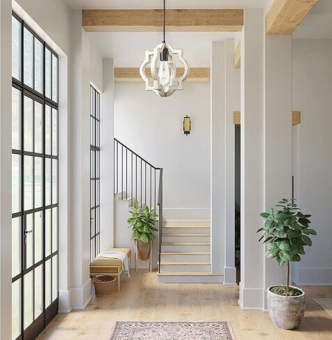 Farmhouse Pendant Lights Fixtures,Rustic Wood White Chandelier Hanging Pendant Lighting,1-Light Vintage Chandelier for Kitchen Island Foyer Hallway Bar Dining Room Restaurant in Saudi Arabia