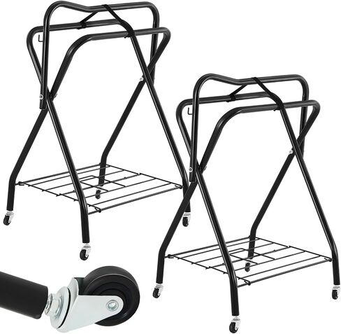 2 Pcs Rolling Saddle Rack Stand Portable Folding Saddle Rack with Wheels Rolling Horse Saddle Stand Freestanding Saddle Holder Horse Tack Storage Rack for Horse Supplies Accessories Equipment in Saudi Arabia