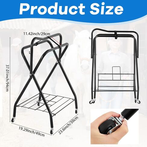 2 Pcs Rolling Saddle Rack Stand Portable Folding Saddle Rack with Wheels Rolling Horse Saddle Stand Freestanding Saddle Holder Horse Tack Storage Rack for Horse Supplies Accessories Equipment in Saudi Arabia