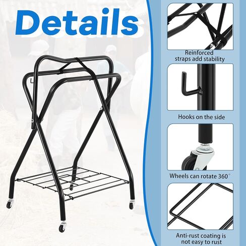 2 Pcs Rolling Saddle Rack Stand Portable Folding Saddle Rack with Wheels Rolling Horse Saddle Stand Freestanding Saddle Holder Horse Tack Storage Rack for Horse Supplies Accessories Equipment in Saudi Arabia