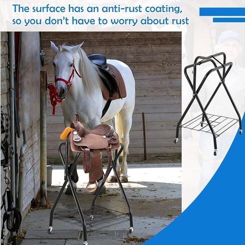 2 Pcs Rolling Saddle Rack Stand Portable Folding Saddle Rack with Wheels Rolling Horse Saddle Stand Freestanding Saddle Holder Horse Tack Storage Rack for Horse Supplies Accessories Equipment in Saudi Arabia