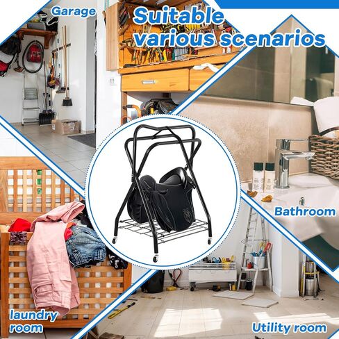 2 Pcs Rolling Saddle Rack Stand Portable Folding Saddle Rack with Wheels Rolling Horse Saddle Stand Freestanding Saddle Holder Horse Tack Storage Rack for Horse Supplies Accessories Equipment in Saudi Arabia