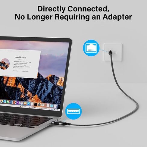 Flat USB C to Ethernet Cable 4 FT, Snagless RJ45 to USB Type-C Cord, Directly Connected, Gigabit LAN Network, OFC, for MacBook Pro, iPad Pro, iPhone 15, Galaxy, Laptop, Super Thin, OD: 0.8in x 0.25in in Kuwait
