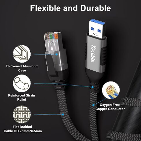 Flat USB C to Ethernet Cable 4 FT, Snagless RJ45 to USB Type-C Cord, Directly Connected, Gigabit LAN Network, OFC, for MacBook Pro, iPad Pro, iPhone 15, Galaxy, Laptop, Super Thin, OD: 0.8in x 0.25in in Kuwait