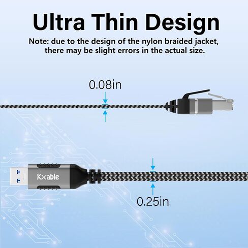 Flat USB C to Ethernet Cable 4 FT, Snagless RJ45 to USB Type-C Cord, Directly Connected, Gigabit LAN Network, OFC, for MacBook Pro, iPad Pro, iPhone 15, Galaxy, Laptop, Super Thin, OD: 0.8in x 0.25in in Kuwait