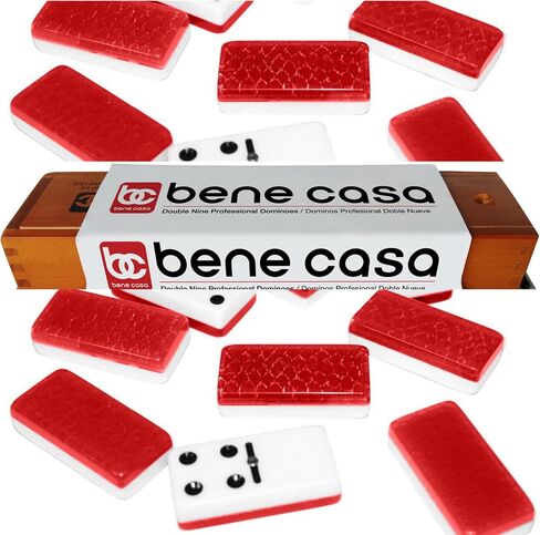 Bene Casa - Green Double Nine High Gloss Dominoes Set - Includes 55 Dominoes - Comes in a Natural Wooden Storage Box with Walnut Finish in Saudi Arabia