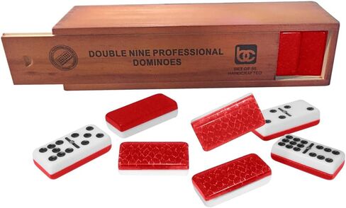 Bene Casa - Green Double Nine High Gloss Dominoes Set - Includes 55 Dominoes - Comes in a Natural Wooden Storage Box with Walnut Finish in Saudi Arabia