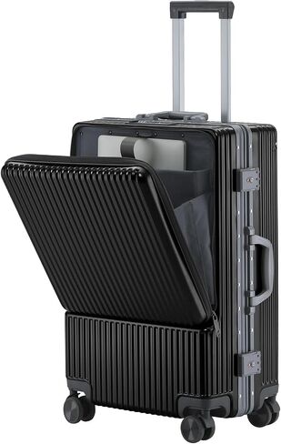 YUNASAY Front Compartment Aluminum Frame Carry on Luggage 22x14x9 Airline Approved,Usb Port, and TSA Lock, PC+ ABS suitcases with wheels(Gray, 20 inch) in Saudi Arabia