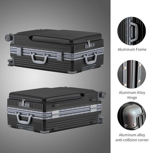 YUNASAY Front Compartment Aluminum Frame Carry on Luggage 22x14x9 Airline Approved,Usb Port, and TSA Lock, PC+ ABS suitcases with wheels(Gray, 20 inch) in Saudi Arabia