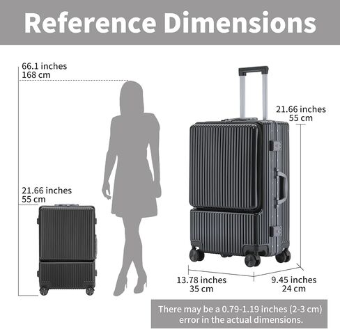 YUNASAY Front Compartment Aluminum Frame Carry on Luggage 22x14x9 Airline Approved,Usb Port, and TSA Lock, PC+ ABS suitcases with wheels(Gray, 20 inch) in Saudi Arabia