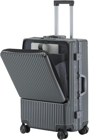 YUNASAY Front Compartment Aluminum Frame Carry on Luggage 22x14x9 Airline Approved,Usb Port, and TSA Lock, PC+ ABS suitcases with wheels(Gray, 20 inch) in Saudi Arabia
