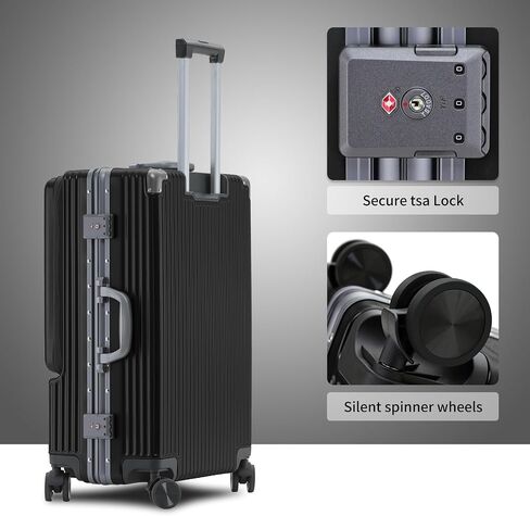 YUNASAY Front Compartment Aluminum Frame Carry on Luggage 22x14x9 Airline Approved,Usb Port, and TSA Lock, PC+ ABS suitcases with wheels(Gray, 20 inch) in Saudi Arabia
