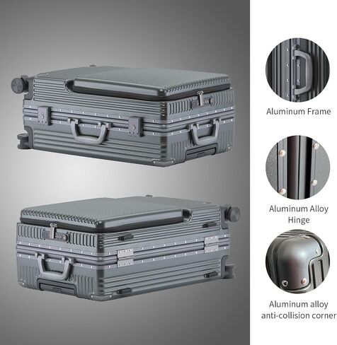 YUNASAY Front Compartment Aluminum Frame Carry on Luggage 22x14x9 Airline Approved,Usb Port, and TSA Lock, PC+ ABS suitcases with wheels(Gray, 20 inch) in Saudi Arabia