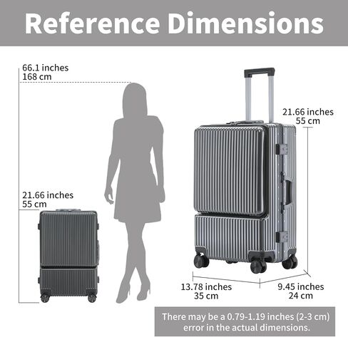 YUNASAY Front Compartment Aluminum Frame Carry on Luggage 22x14x9 Airline Approved,Usb Port, and TSA Lock, PC+ ABS suitcases with wheels(Gray, 20 inch) in Saudi Arabia