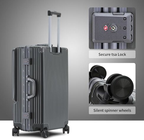 YUNASAY Front Compartment Aluminum Frame Carry on Luggage 22x14x9 Airline Approved,Usb Port, and TSA Lock, PC+ ABS suitcases with wheels(Gray, 20 inch) in Saudi Arabia