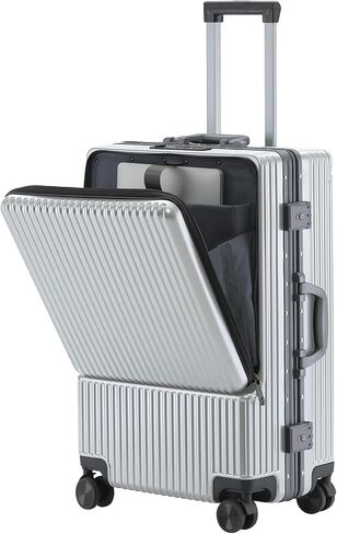 YUNASAY Front Compartment Aluminum Frame Carry on Luggage 22x14x9 Airline Approved,Usb Port, and TSA Lock, PC+ ABS suitcases with wheels(Gray, 20 inch) in Saudi Arabia