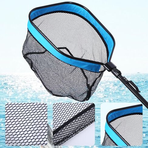 Folding Fishing Net Landing Net with Telescopic Aluminum Pole Handle Rubber Coated Net for Freshwater Saltwater Fly, Trout, Bass in Saudi Arabia
