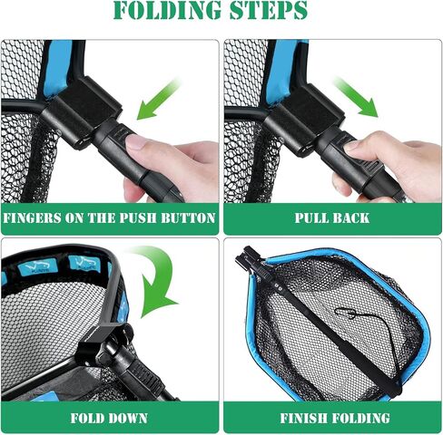 Folding Fishing Net Landing Net with Telescopic Aluminum Pole Handle Rubber Coated Net for Freshwater Saltwater Fly, Trout, Bass in Saudi Arabia
