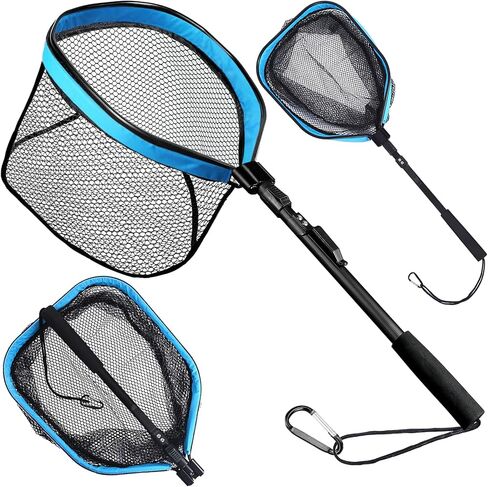 Folding Fishing Net Landing Net with Telescopic Aluminum Pole Handle Rubber Coated Net for Freshwater Saltwater Fly, Trout, Bass in Saudi Arabia
