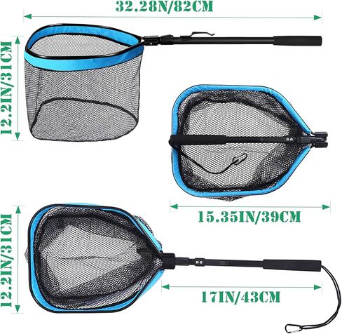 Folding Fishing Net Landing Net with Telescopic Aluminum Pole Handle Rubber Coated Net for Freshwater Saltwater Fly, Trout, Bass in Saudi Arabia