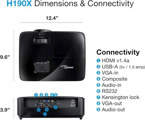 جهاز عرض الأفلام المنزلي والخارجي Optoma H190X بسعر معقول | دعم HD جاهز 720p + 1080p | متوافق مع 3D | مكبر صوت مدمج in Kuwait