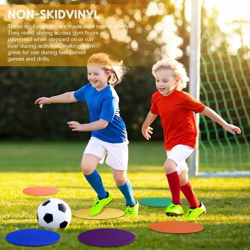 91 قطعة من علامات البقع البلاستيكية مقاس 9 بوصة مع حقيبة علامات نقاط بولي غير قابلة للانزلاق لأرضيات صالة الألعاب الرياضية وكرة السلة وكرة القدم وكرة القدم الرياضية وتدريبات السرعة والرقص في صالة الألعاب الرياضية، 9 ألوان in Kuwait