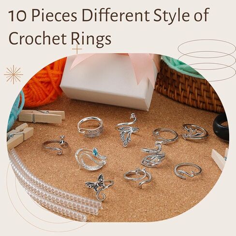 JULBEAR 10 Pcs Crochet Rings, Adjustable Crochet Tension Ring Cute Animal Crochet Ring for Finger Yarn Ring Knitting Crocheting Release Finger Pain and Faster Knitting Crochet Accessories in Kuwait
