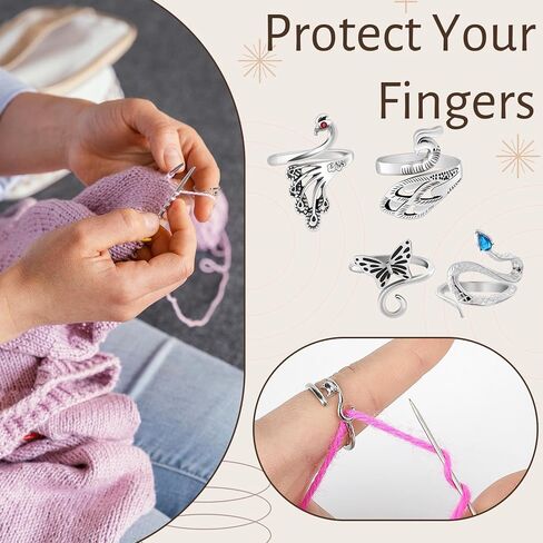 JULBEAR 10 Pcs Crochet Rings, Adjustable Crochet Tension Ring Cute Animal Crochet Ring for Finger Yarn Ring Knitting Crocheting Release Finger Pain and Faster Knitting Crochet Accessories in Kuwait