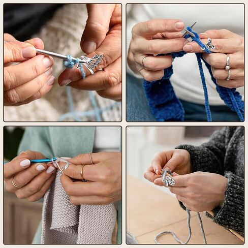 JULBEAR 10 Pcs Crochet Rings, Adjustable Crochet Tension Ring Cute Animal Crochet Ring for Finger Yarn Ring Knitting Crocheting Release Finger Pain and Faster Knitting Crochet Accessories in Kuwait