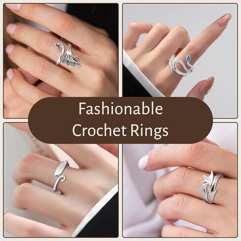 JULBEAR 10 Pcs Crochet Rings, Adjustable Crochet Tension Ring Cute Animal Crochet Ring for Finger Yarn Ring Knitting Crocheting Release Finger Pain and Faster Knitting Crochet Accessories in Kuwait