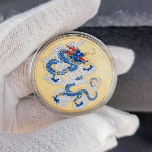 عملة التنين الأزرق المقدس الصينية المحظوظة - جذب الحظ الجيد والازدهار - أداة خدش تذكرة اليانصيب in Kuwait