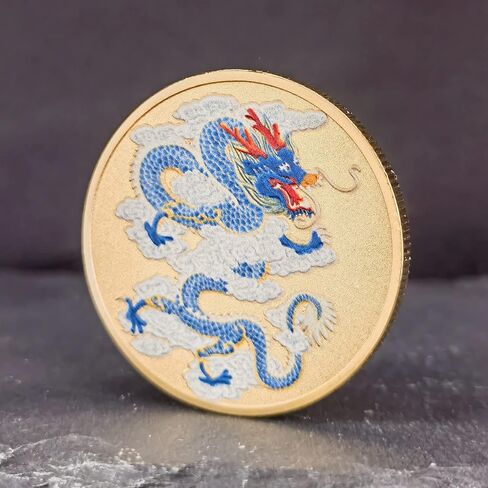 عملة التنين الأزرق المقدس الصينية المحظوظة - جذب الحظ الجيد والازدهار - أداة خدش تذكرة اليانصيب in Kuwait