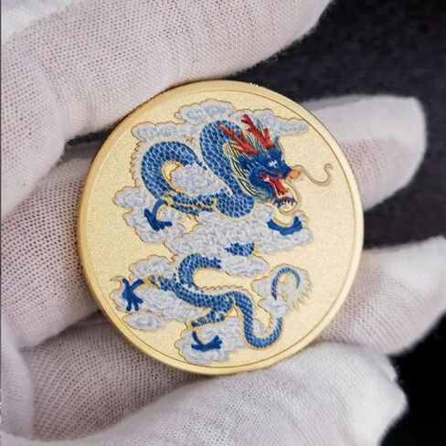 عملة التنين الأزرق المقدس الصينية المحظوظة - جذب الحظ الجيد والازدهار - أداة خدش تذكرة اليانصيب in Kuwait