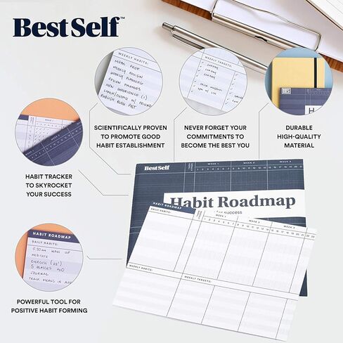 خريطة طريق شركة BestSelf للعادة - متتبع الأهداف ومخطط اليومية. خريطة طريق مدتها 13 أسبوعًا لتحديد الأهداف وتحسين الذات. قم بتحقيق الأهداف وتنمي العادات باستخدام مجلة تعقب العادات هذه. in Kuwait