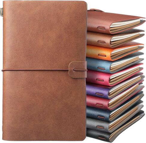 10 Pieces PU Leather Journal Bulk Vintage Travel Notebook Multicolor Refillable Journal Diary Planner with Blank and Lined Paper Card and Phone Slot Writing Journal for Men Women, 7.9 x 4.7 Inches in Saudi Arabia