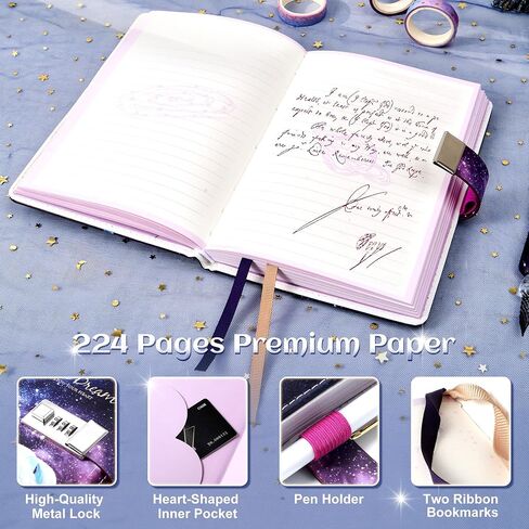 CAGIE Diary with Lock for Girls 224 Pages Unicorn Lock journal for Women with Star Pattern Paper, Purple Edge Starry Secret Diary for Women, 5.9" x 8.5", White Unicorn in Saudi Arabia