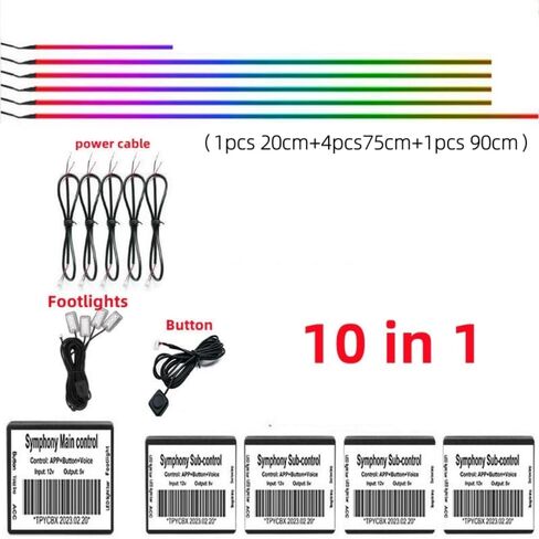 شريط إضاءة LED داخلي للسيارة من الأكريليك للتحكم في التطبيق، لون RGB Symphony 10 في 1 مع 175 بوصة 570 مصباح LED من الألياف البصرية، 16 مليون لون، وظيفة صوتية نشطة، أضواء نيون للسيارة in Kuwait