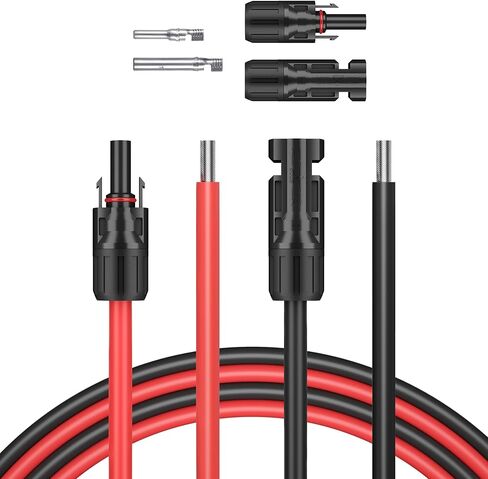 5 Feet 10AWG(6mm²) Solar Panel Wire, 10 Gauge 5FT Black & 5FT Red Tinned Copper Extension Cable Kits with Female and Male Connector for RV Home Boat and Any Other Off-Grid Applications in Saudi Arabia